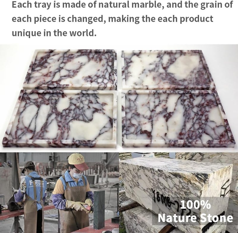 Future stone Real Luxurious Natural Marble Vanity Tray Genuine Marble Storage Tray for Home Decor Stone Tray for Bathroom/Kitchen/Vanity/Dresser,Plate Holder for Tissues, Candles, Towel - Image 3